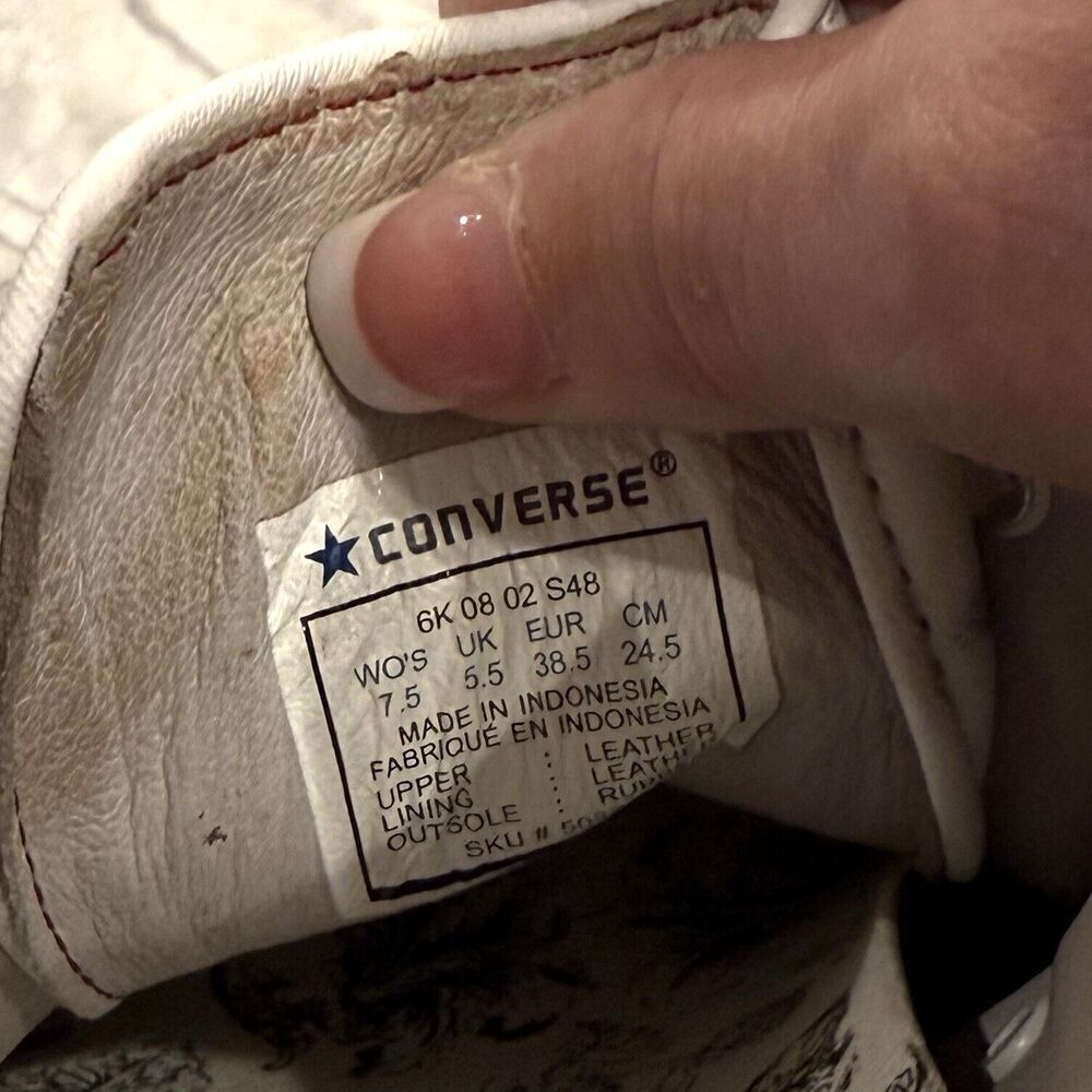 Converse Leather Chuck Taylor All Star Womens 7.5 Ivory Red Sneakers Yellowing - Picture 7 of 8